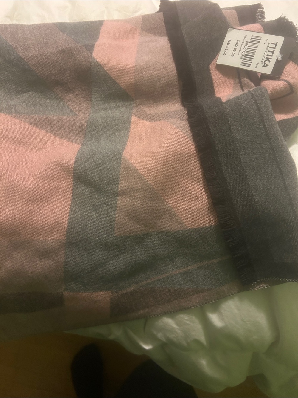 TITIKA Pink and Gray Plaid Scarf
